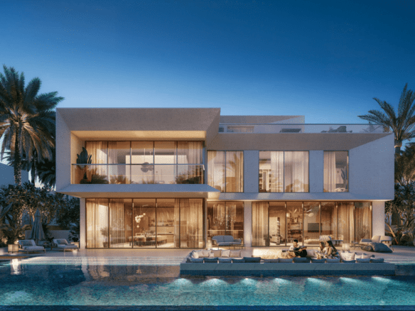 Luxuriöse 6-Schlafzimmer-Villa in Mirage at the Oasis von Emaar, gelegen in Dubailand, Dubai. Diese moderne Immobilie beeindruckt mit einer eleganten Architektur, großen Glasfronten, stilvoller Beleuchtung und einem weitläufigen Außenbereich mit privatem Infinity-Pool. Umgeben von üppiger Vegetation und Palmen bietet die Villa eine exklusive Wohnatmosphäre mit offenen Wohnbereichen, hochwertigen Materialien und erstklassigem Design. Perfekt für anspruchsvolle Käufer, die eine erstklassige Immobilie in Dubai suchen. Jetzt auf nikvandamme.ae entdecken.